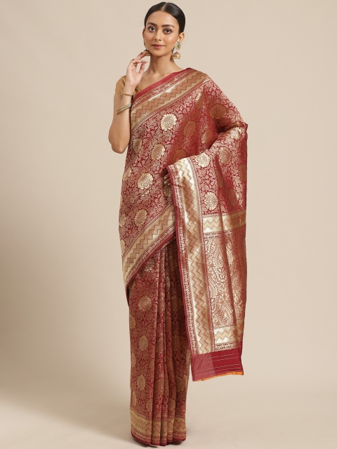 

KALINI Maroon & Golden Zari Woven Design Saree