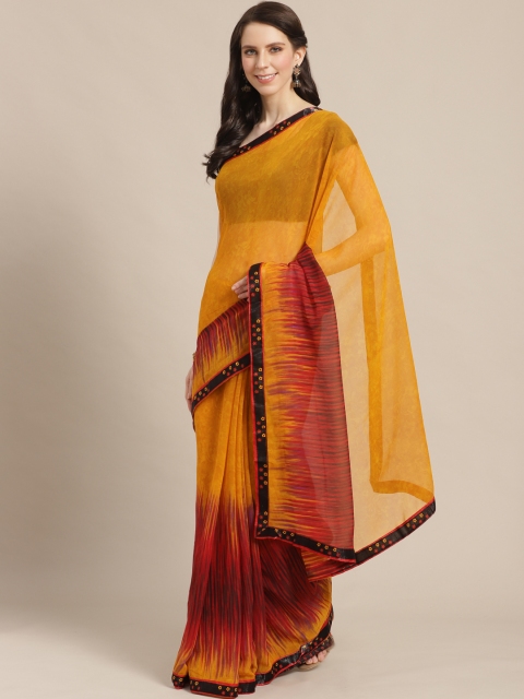 

KALINI Mustard Yellow & Orange Printed Saree