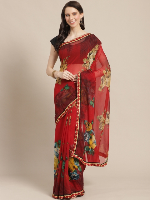 

KALINI Red & Mustard Yellow Floral Printed Saree