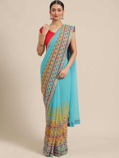

KALINI Blue & Mustard Yellow Striped Saree