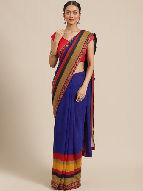 

KALINI Blue & Mustard Yellow Printed Saree