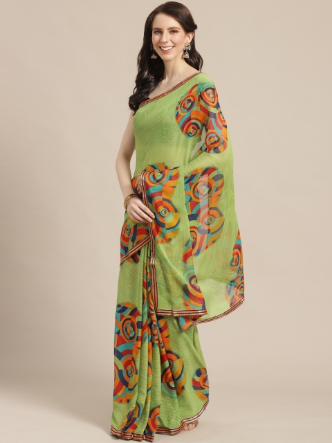 

KALINI Green & Orange Printed Saree