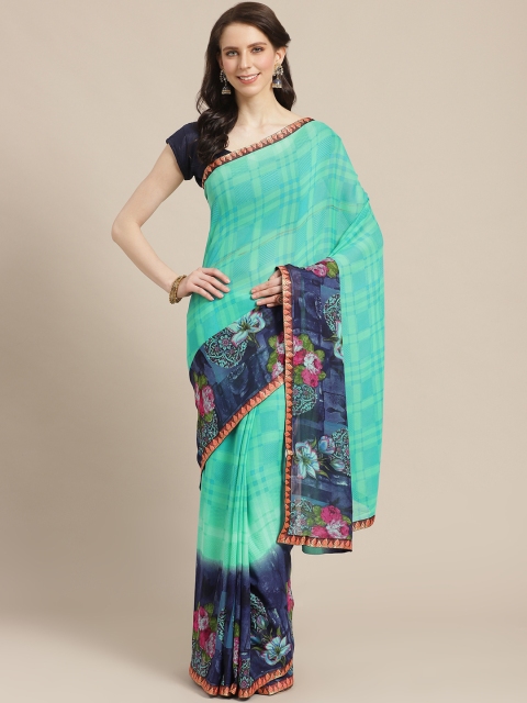 

KALINI Sea Green & Navy Blue Printed Saree