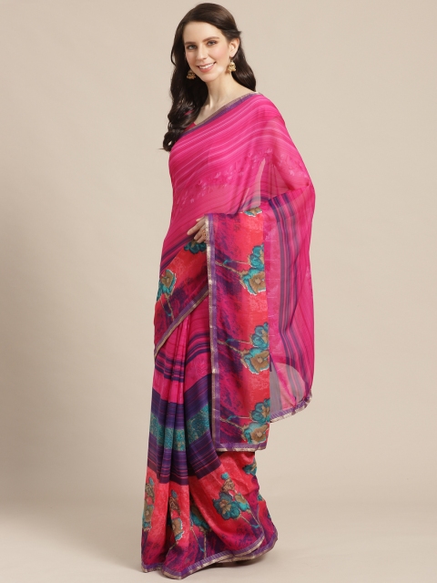

KALINI Pink & Purple Striped Saree