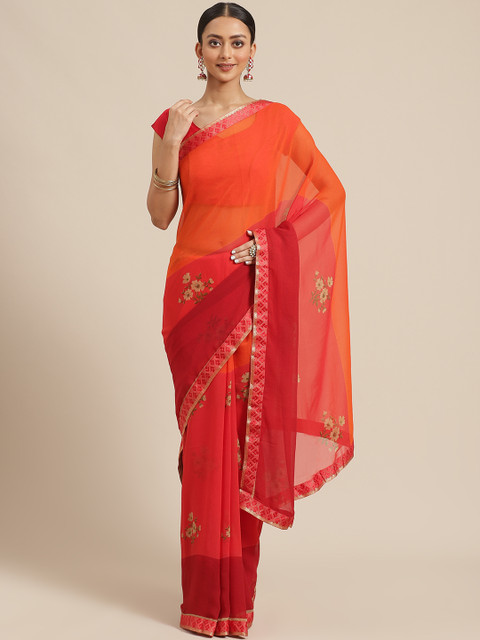 

KALINI Red & Beige Floral Printed Saree