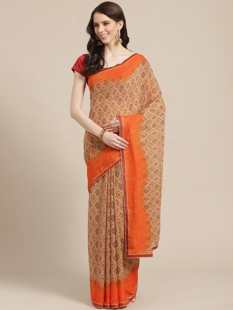 

KALINI Beige & Orange Printed Saree