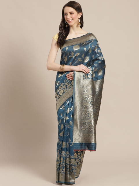 

KALINI Teal Blue & Golden Zari Woven Design Saree