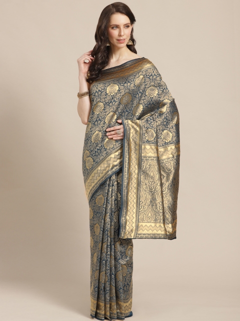 

KALINI Teal Blue & Golden Zari Woven Design Saree