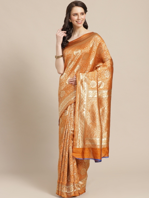 

KALINI Rust Orange & Golden Zari Woven Design Saree