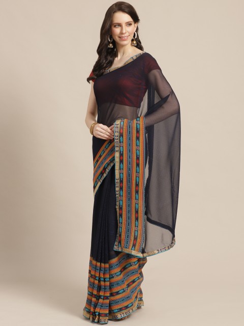 

Mitera Black & Navy Blue Printed Saree
