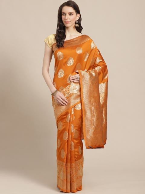 

KALINI Mustard Yellow & Golden Zari Silk Blend Woven Design Saree