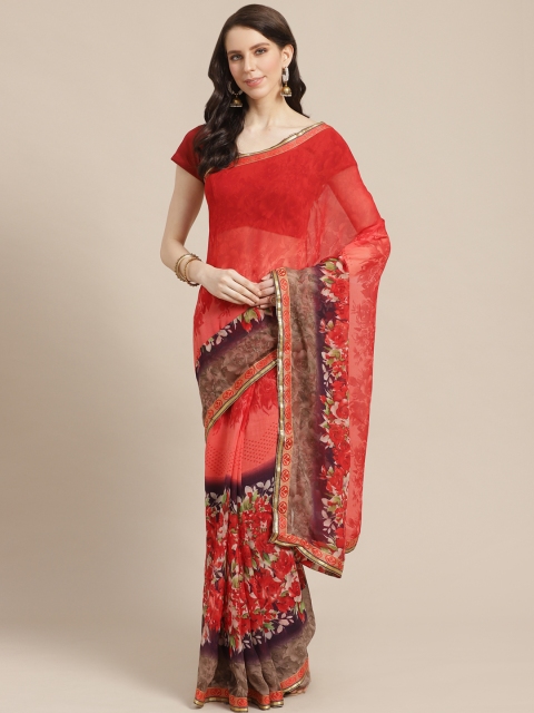 

KALINI Red & Brown Floral Printed Saree