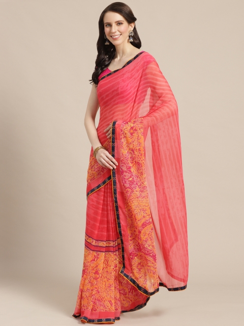 

KALINI Pink & Orange Striped Saree