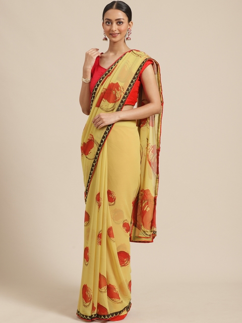 

Mitera Green & Red Printed Saree