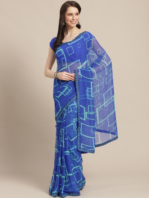 

KALINI Blue & Green Printed Saree