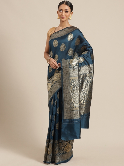 

KALINI Teal Blue & Golden Zari Woven Design Saree