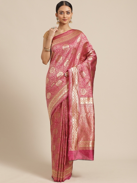 

KALINI Pink & Golden Zari Woven Design Saree
