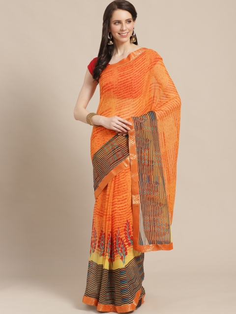 

KALINI Orange Striped Saree