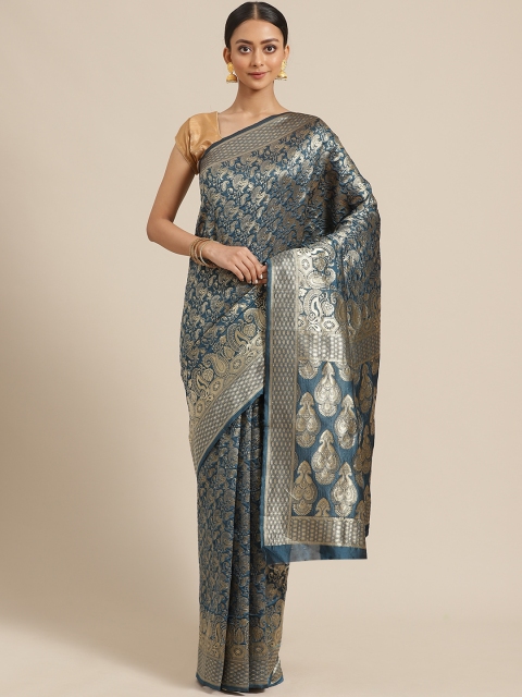 

KALINI Teal Blue & Golden Zari Woven Design Saree