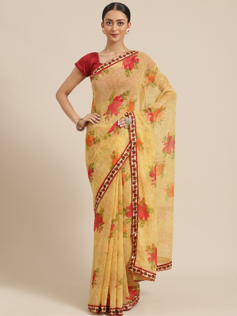 

KALINI Yellow & Pink Floral Printed Saree