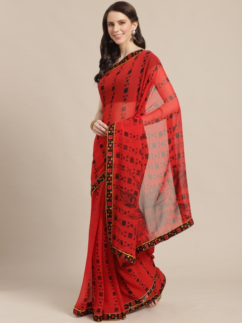 

KALINI Red & Blue Printed Saree