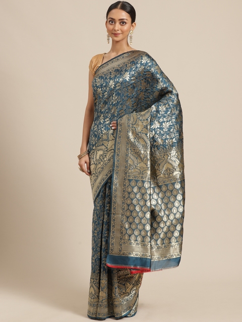 

KALINI Teal Green & Golden Zari Woven Design Saree