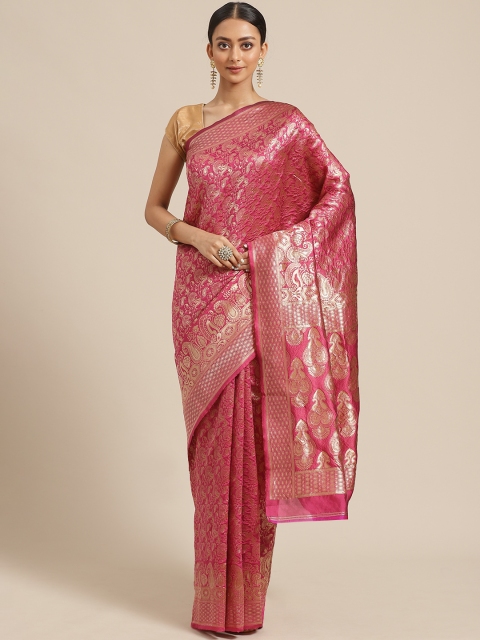 

KALINI Pink & Golden Zari Woven Design Saree