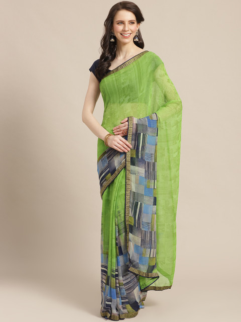 

Mitera Green & Blue Printed Saree