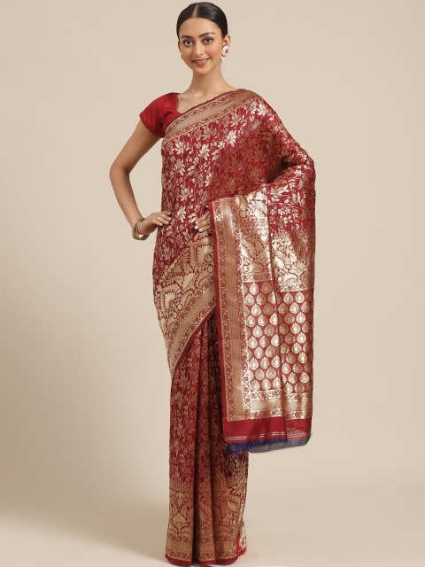 

KALINI Maroon & Golden Zari Woven Design Saree