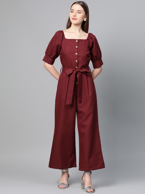 

RUNWAYIN Women Maroon Solid Basic Jumpsuit