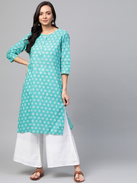 

Sangria Women Blue & White Printed Straight Kurta