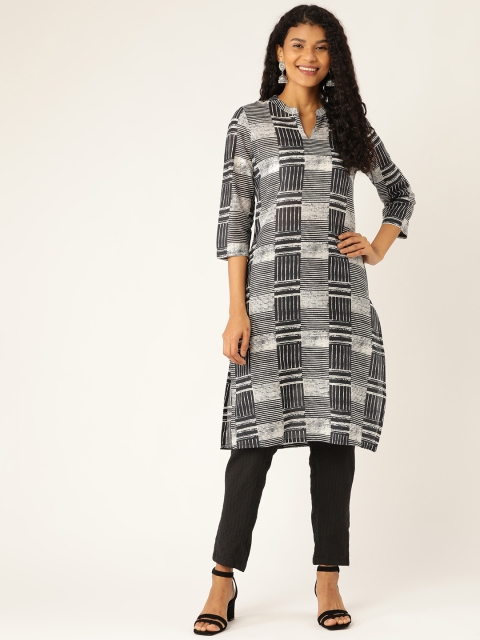 

Sangria Women Charcoal Grey & White Printed Straight Kurta