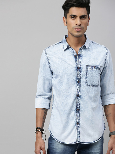 

Roadster Men Blue Regular Fit Solid Denim Casual Shirt