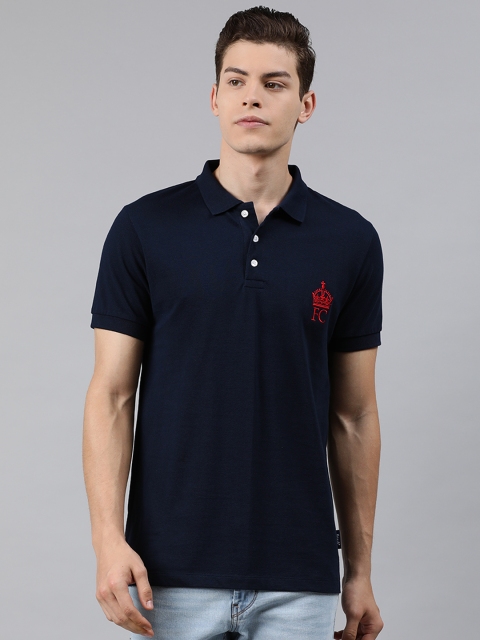 

French Connection Men Navy Blue Solid Polo Collar T-shirt