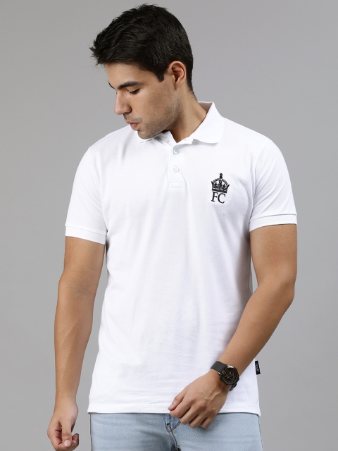 

French Connection Men White Slim Fit Solid Polo Collar Pure Cotton T-shirt