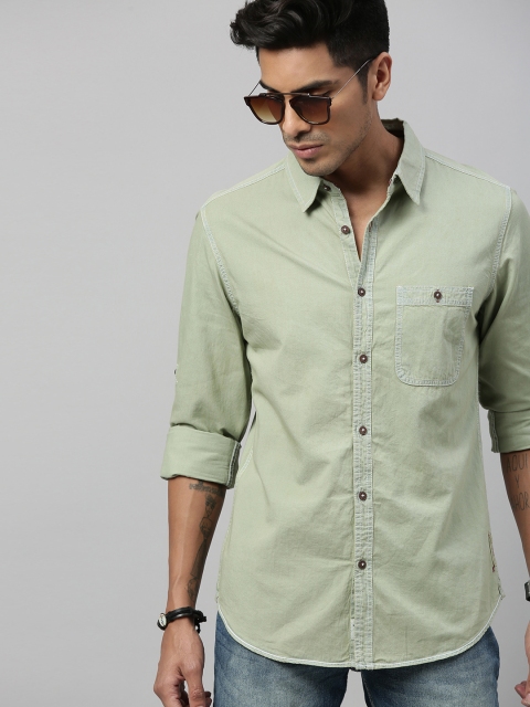 

Roadster Men Olive Green Regular Fit Solid Casual Shirt