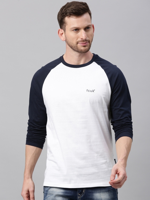 

French Connection Men White Solid Slim Fit Round Neck T-shirt With Contrast Sleeves