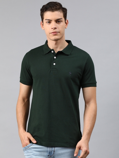 

French Connection Men Green Solid Slim Fit Polo Collar T-shirt