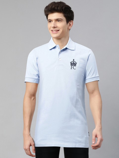 

French Connection Men Blue Solid Polo Collar T-shirt