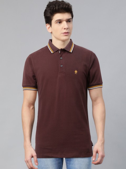 

French Connection Men Burgundy Solid Polo Collar T-shirt