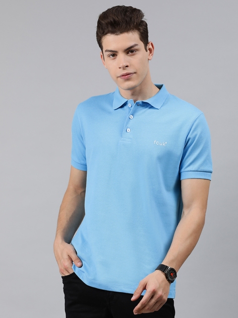 

French Connection Men Blue Solid Polo Collar T-shirt