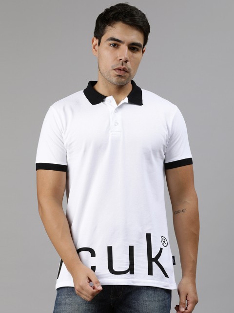 

French Connection Men White Printed Polo Collar T-shirt