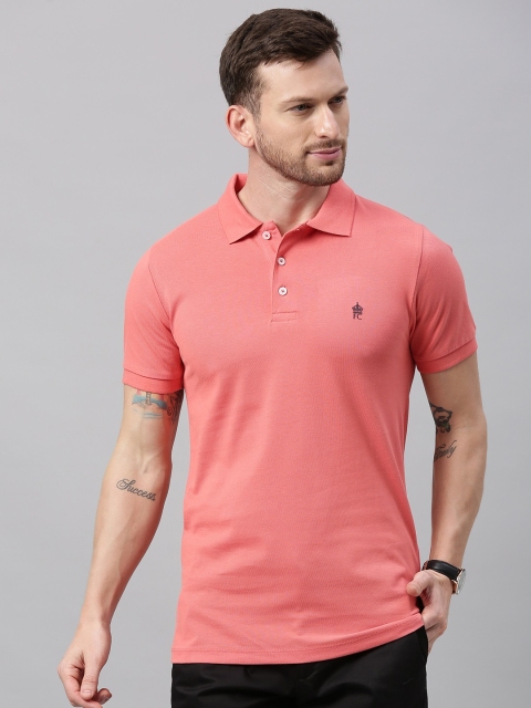 

French Connection Men Coral Orange Solid Slim Fit Polo Collar T-shirt