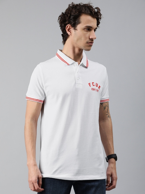 

French Connection Men White Solid Polo Collar T-shirt