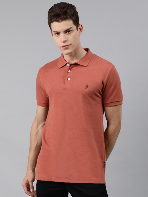 

French Connection Men Rust Orange Slim Fit Solid Polo Collar T-shirt