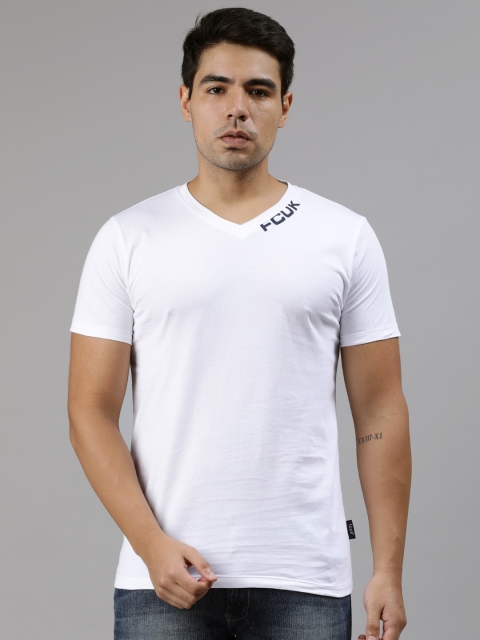 

French Connection Men White Solid V-Neck T-shirt