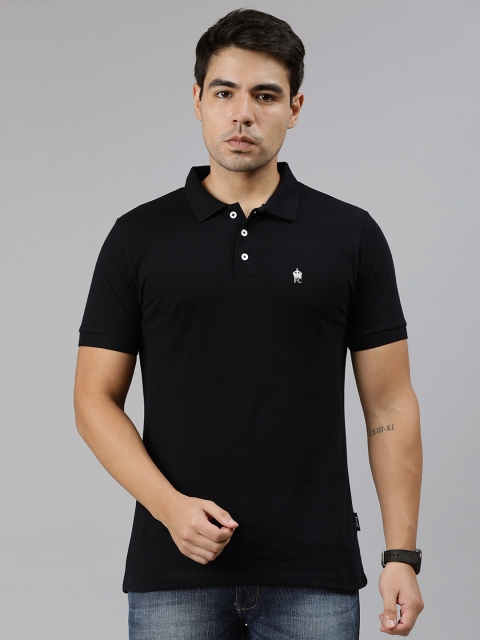 

French Connection Men Black Solid Polo Collar Pure Cotton T-shirt