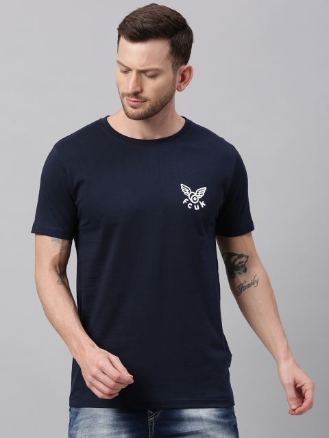 

French Connection Men Navy Blue Printed Slim Fit Round Neck T-shirt