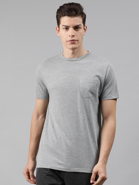 

French Connection Men Grey Melange Solid Round Neck T-shirt