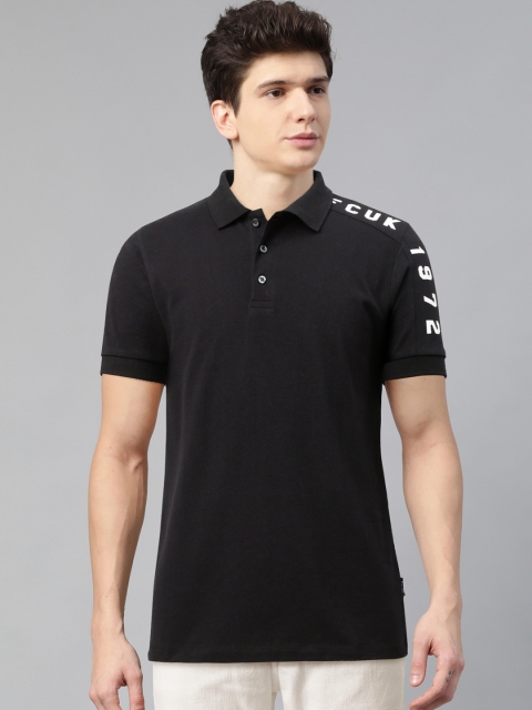 

French Connection Men Black Solid Polo Collar T-shirt